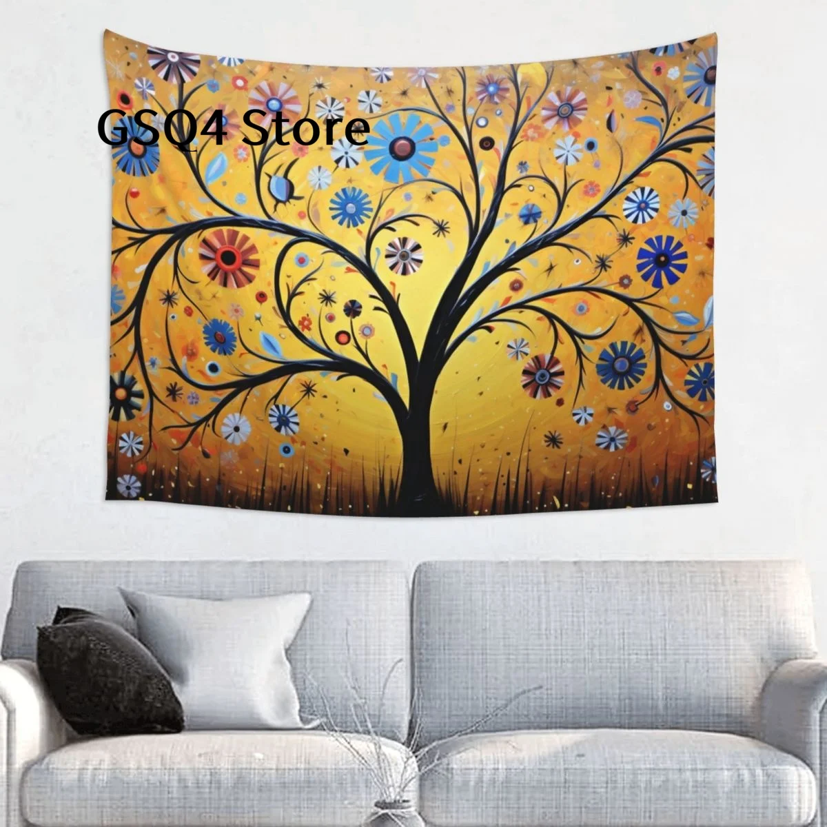 

Abstract Tree Painting Band Tapestry for Bedroom Aesthetic Cool Tapestries Wall Hanging for Living Room Dorm