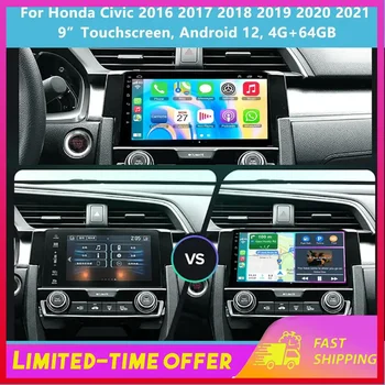 Car Stereo for Honda Civic 2016-2020 9" Touch Screen Radio Wireless for CarPlay Android Auto FM Radio Backup 4G 64GB Multimedia 1