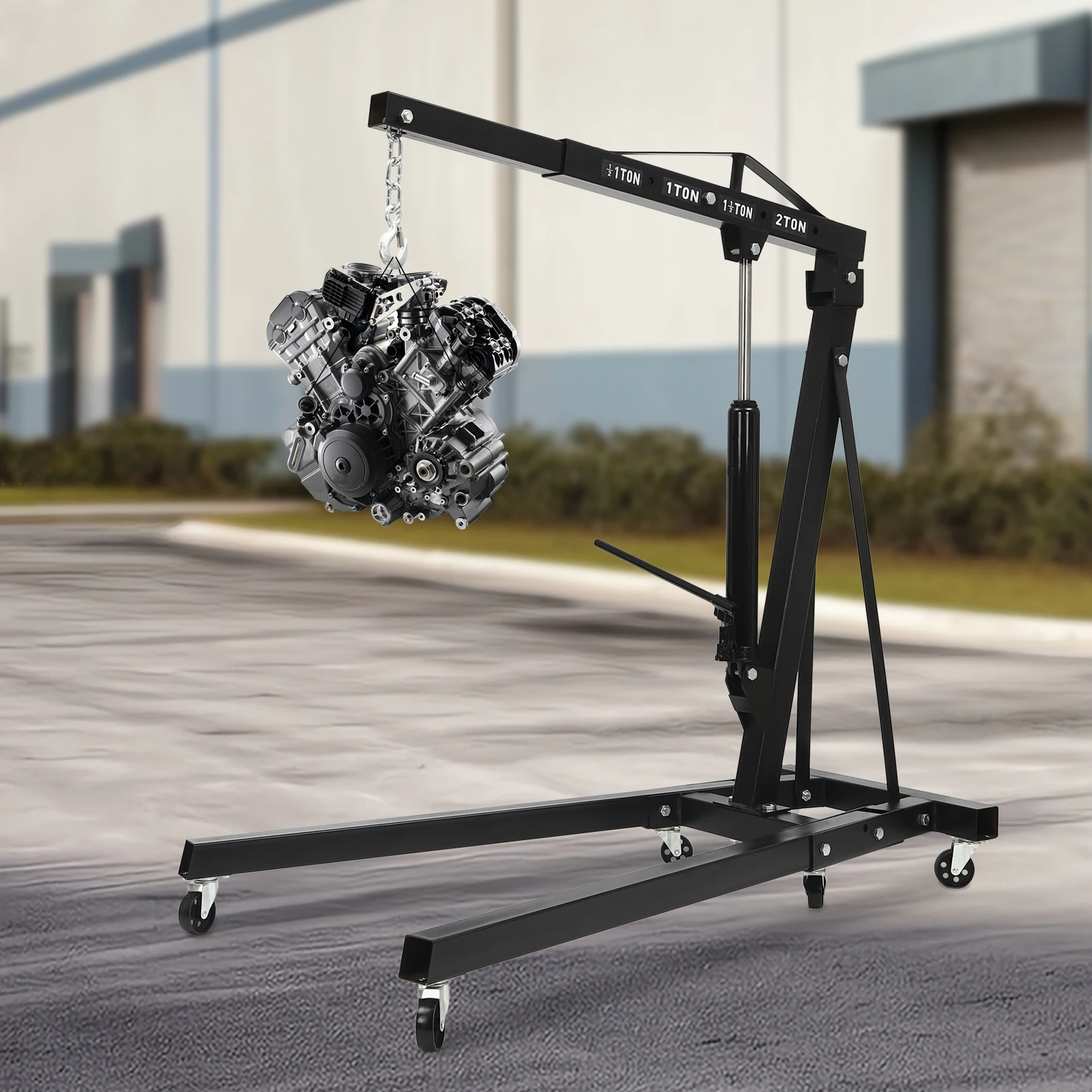 2 Ton Folding Engine Hoist Crane Hoist Lift Heavy Duty Carbon Steel with 6 Iron Caster Wheels