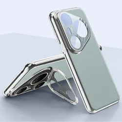 Elegant Leather Slim Case with CamKick Holder and Glossy Frame for Pura 80 Ultra (Light Blue)