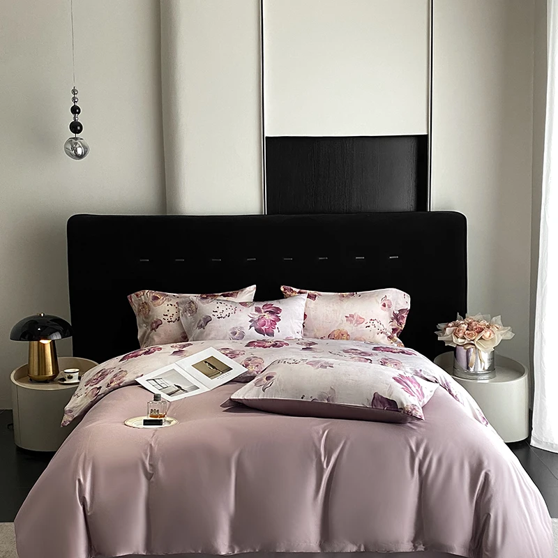 800TC Egyptian Cotton Flowers Print Bedding Set Single Double Queen King Size Duvet cover Set Bed Sheet Fitted Sheet Pillowcases 6