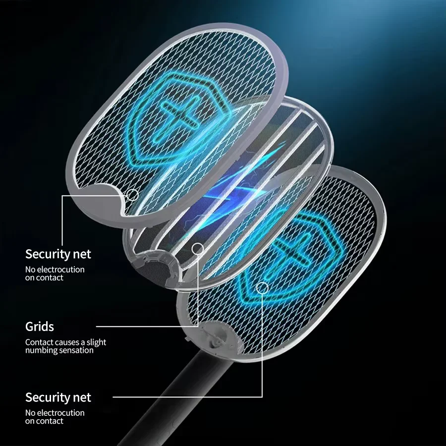 4000V Electric Fly Swatter Upgraded Foldable Bug Zapper Racket USB Rechargeable Mosquito Insect Killer For Indoor Outdoor_voghion.com