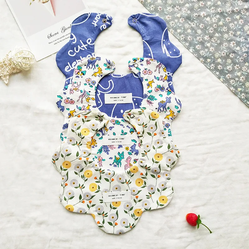 

Nordic Style Infant Newborn Baby Bib Pure Cotton Flower Double-side Printted Burp Cloths Boys And Girls Drooling Towel Wear