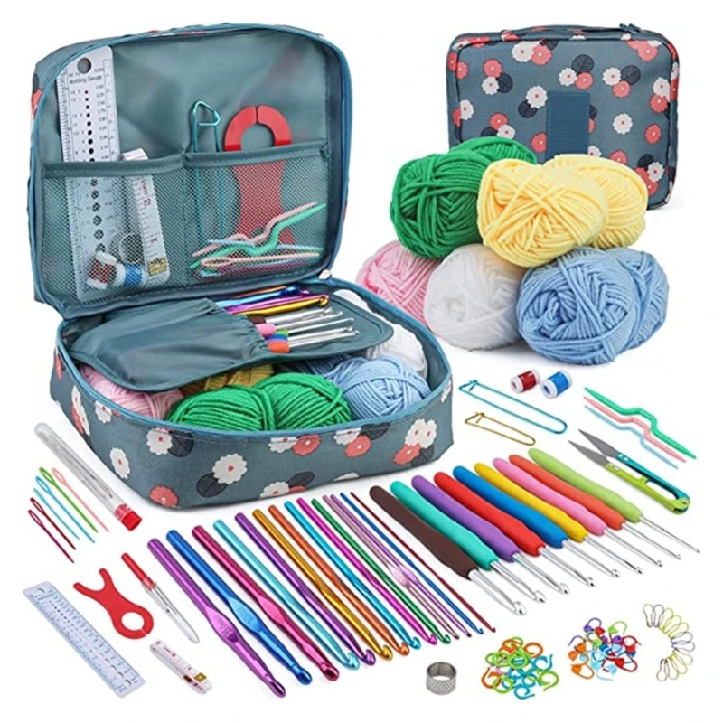 

107 Pieces Portable Crochet Starter Kits Beginners Crochet Kits Crochet Yarn and Crochet Hook Set for Making Bag, Gloves