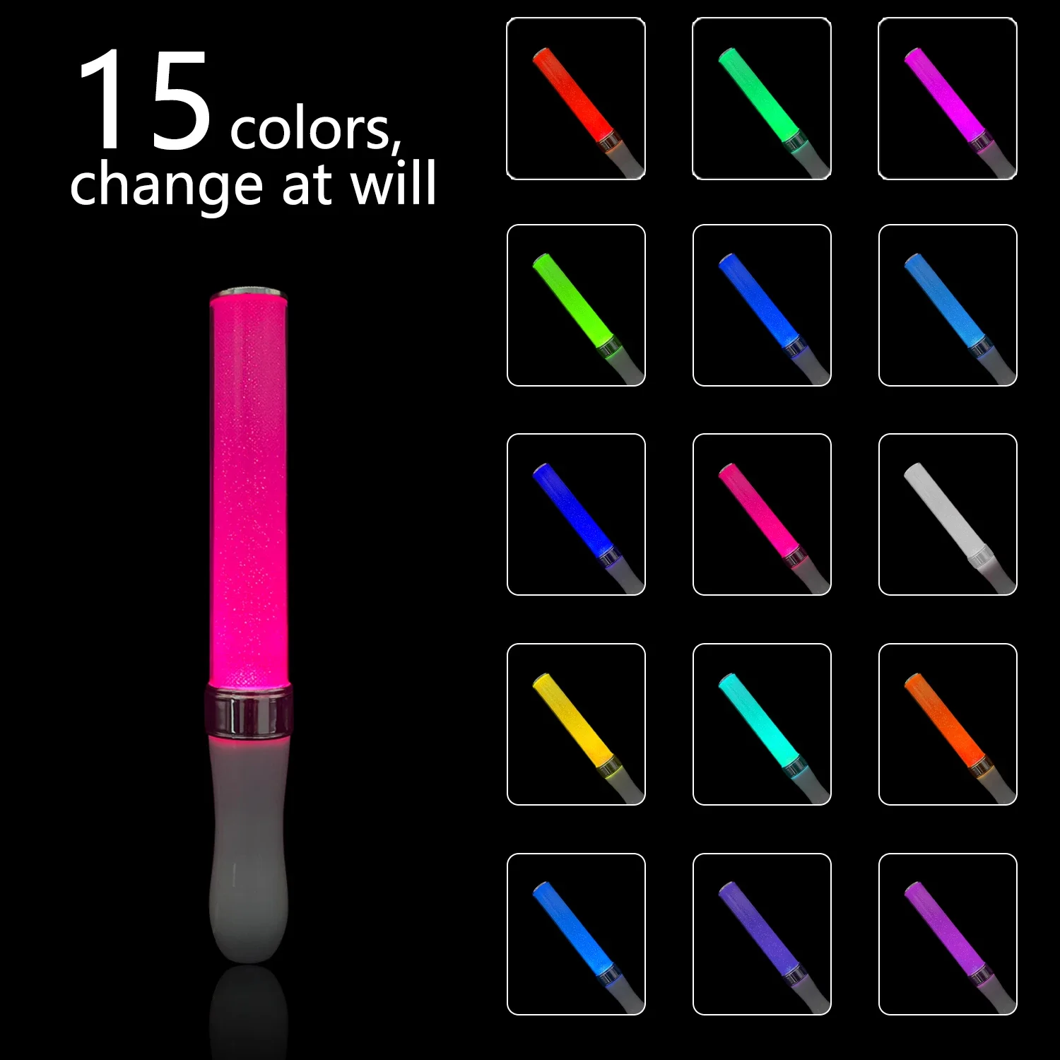 15 Color LED Color Changing Light Stick Battery Powered Cheering Props Party Concert Wedding Camping Decoration Without Battery glow sticks