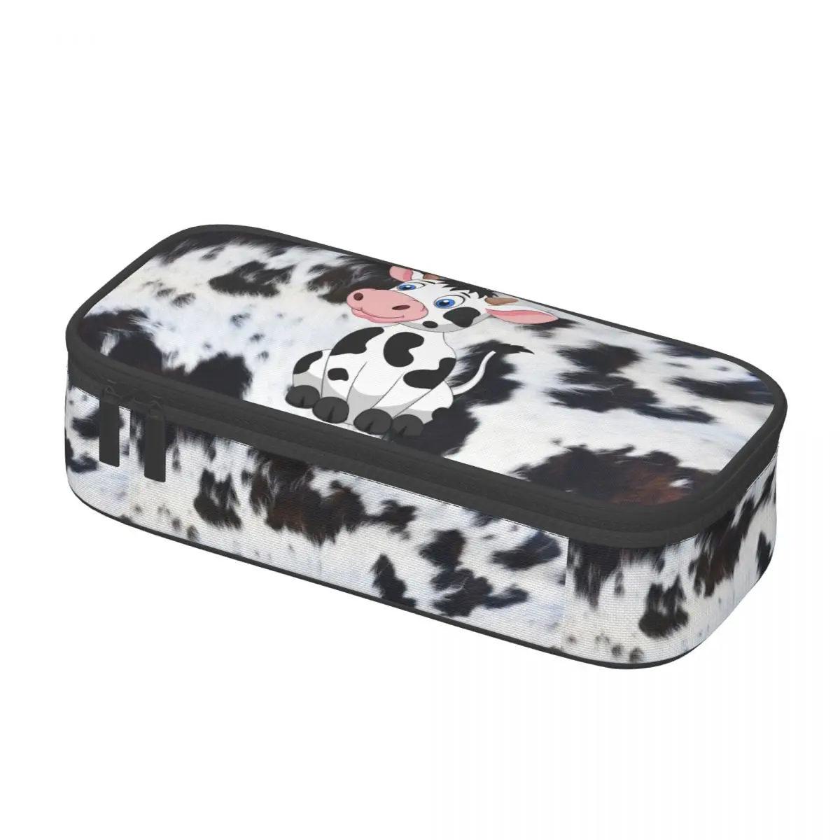 Pencil Cases Kawaii Brown Spotted Cowhide Pattern Animal Skin Leather Texture Large Capacity Pen Bag Box Stationery