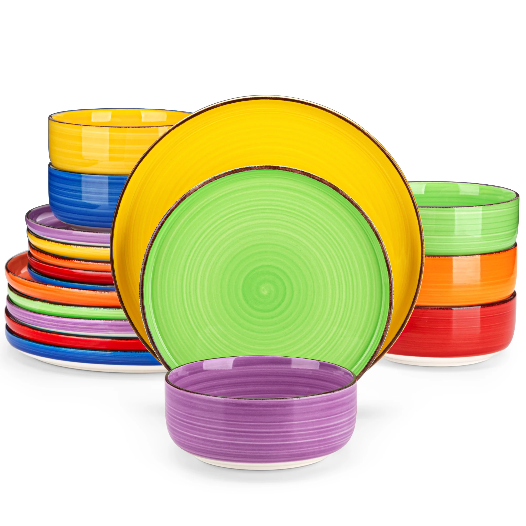 vancasso 12/18/24PCS Ceramic Plate Set Mix-Color Handpainted Spirals Pattern 4/6PCS Dinner Plates/Dessert/Bowl/Soup Plates — Color: 18 PIECE / Plate Size: 2 set