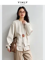 VIMLY Women Commuter Fake 2PCS Spliced Stripe Split at HemSweatshirt 2025Spring Lazy Style Simple Casual Versatile Top Pullovers 1