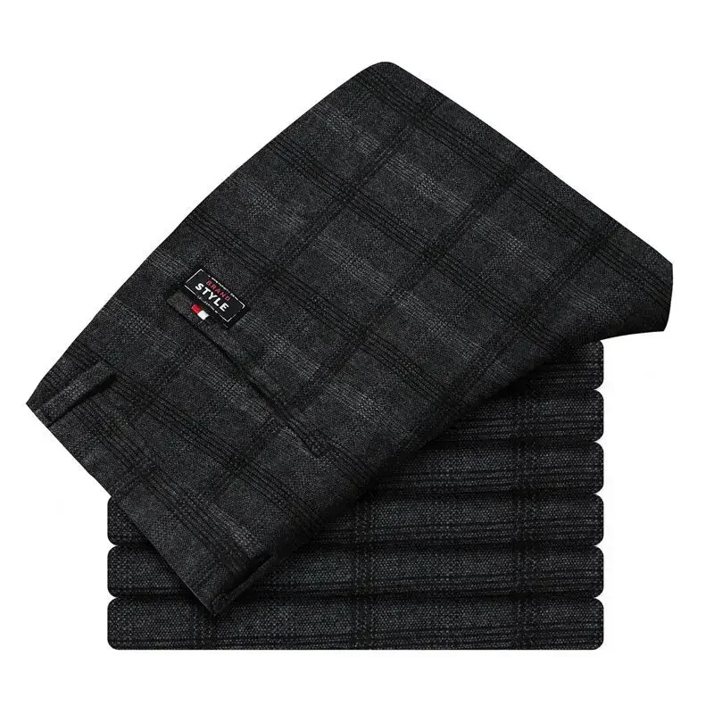 thumbnail image 1 of Pantalones de verano negros para hombre, rectos, a cuadros, pantalones de traje para hombre, ropa de diseñador elegante 2024, tela china de licra para hombre, 1 of 5