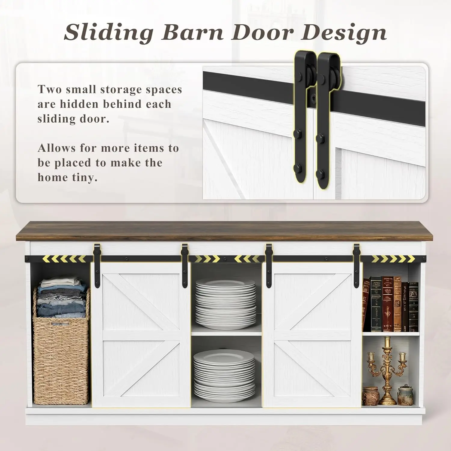 Farmhouse TV Stand for Televisions up to 65 Inches, Sliding Barn Doors and Storage Cabinets, Console Table and Media Furniture