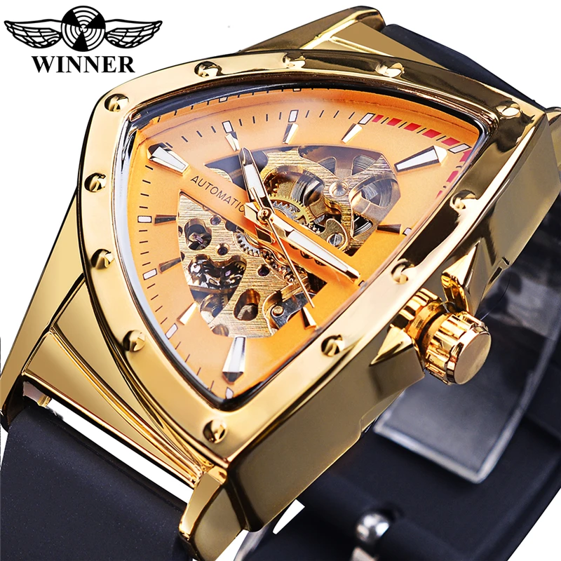 Winner 395R WINNER Minimalist Automatic Watch for Men Creative Triangle Dial Brand Luxury Business Mechanical Watches Silicone