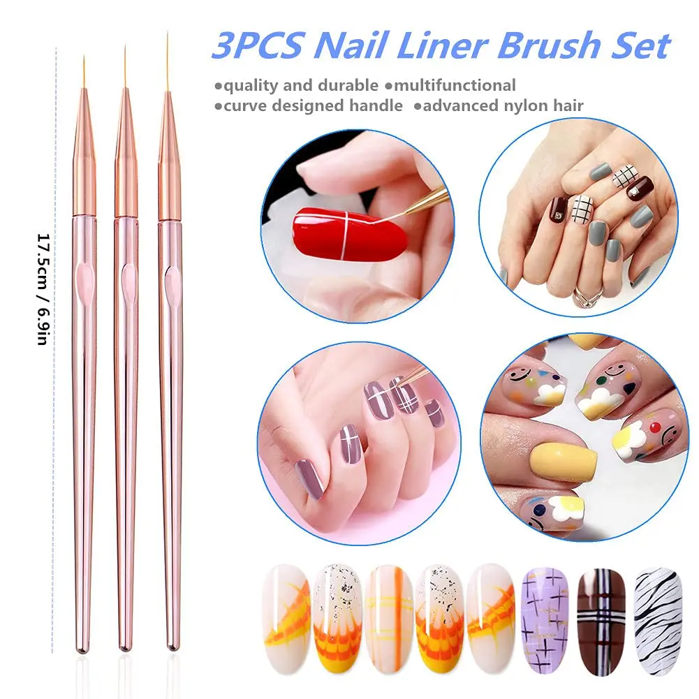 Nail Art Brushes 3Pcs Nail Gel Polish Painting Design Brush Pen Set nail art brushes nail brushes nail art tools gel nail tools