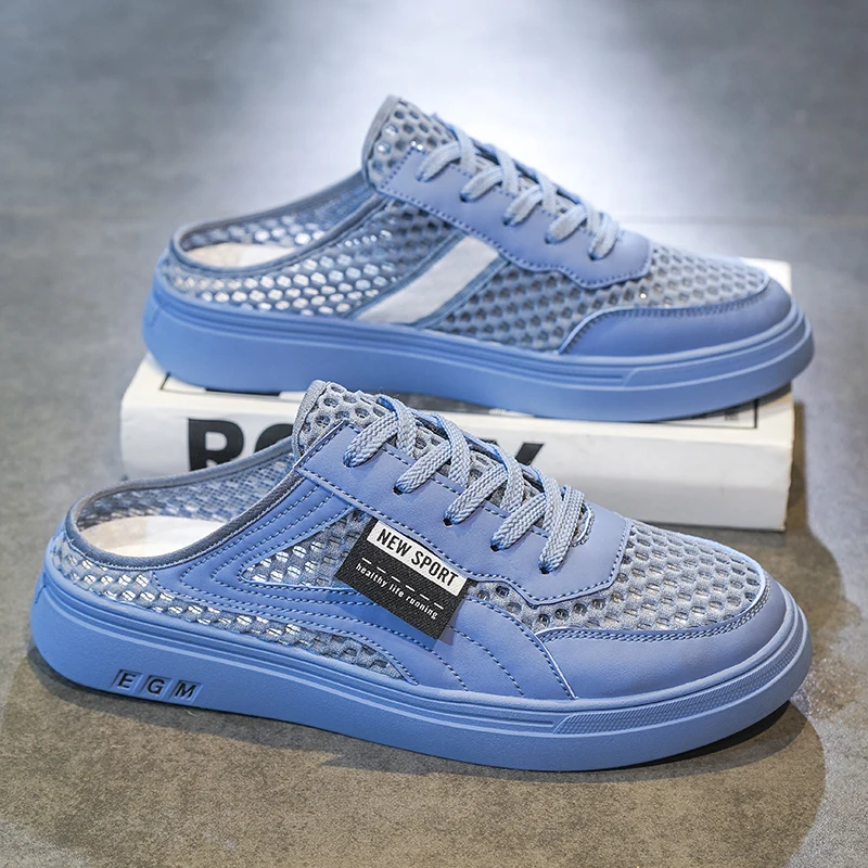 

Fashion Mesh Men's Shoes Comfortable Half Slippers Breathable Walking Shoe Outdoor Lightweight Non-Slip Heelless Slippers