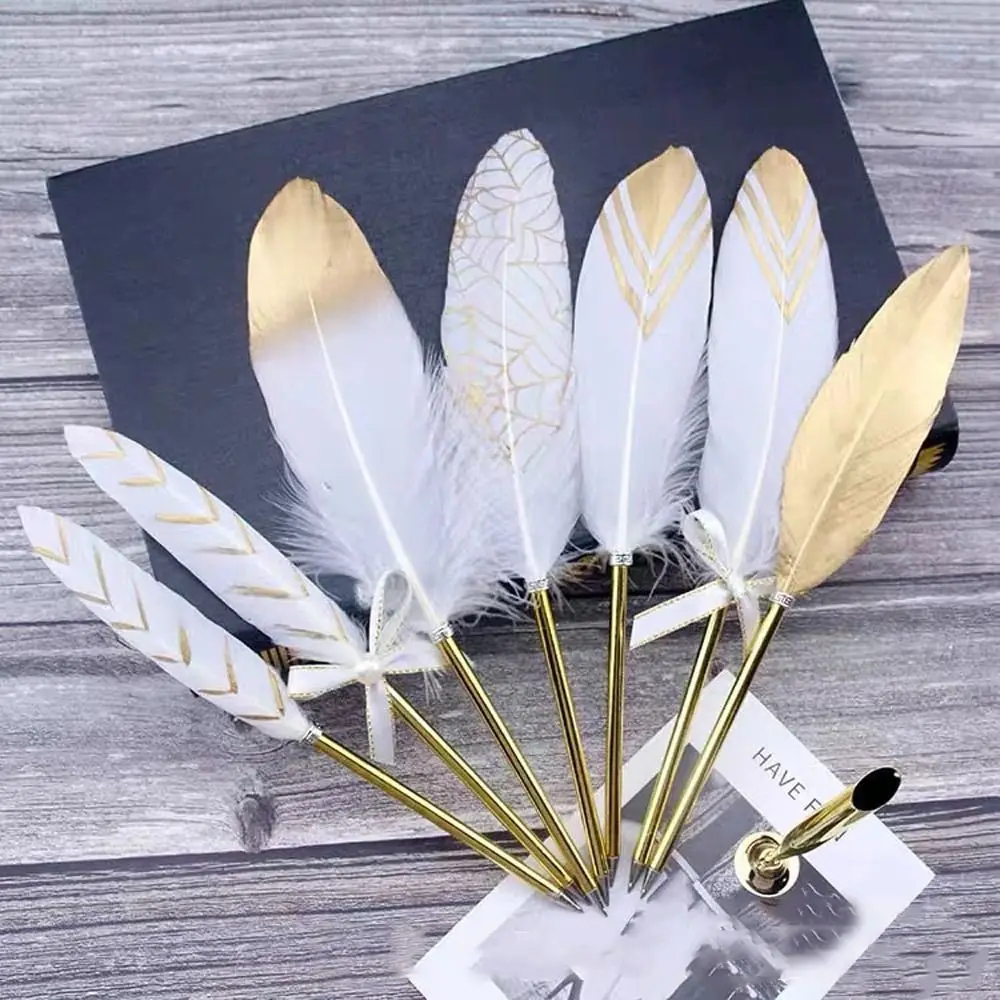 European Style Retro Feather Ballpoint Pen Christmas Gifts  Writing Tool Golden Feather Pen Novelty Stationery