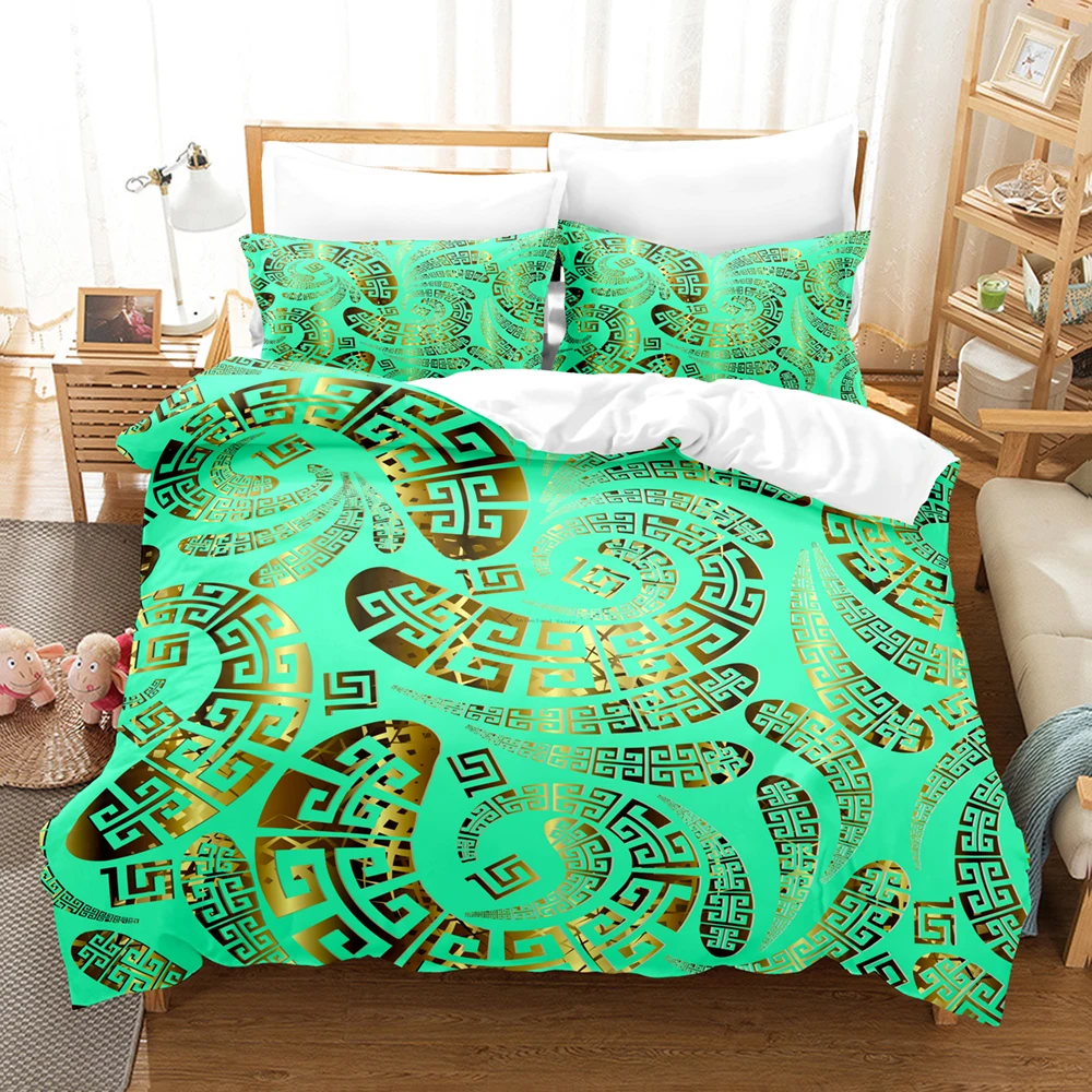 3D Luxury Black Gold Bedding Sets New Greek Key Meander Duvet Cover Sets Bed Linens Queen King Size Modern Geometric Bedspread
