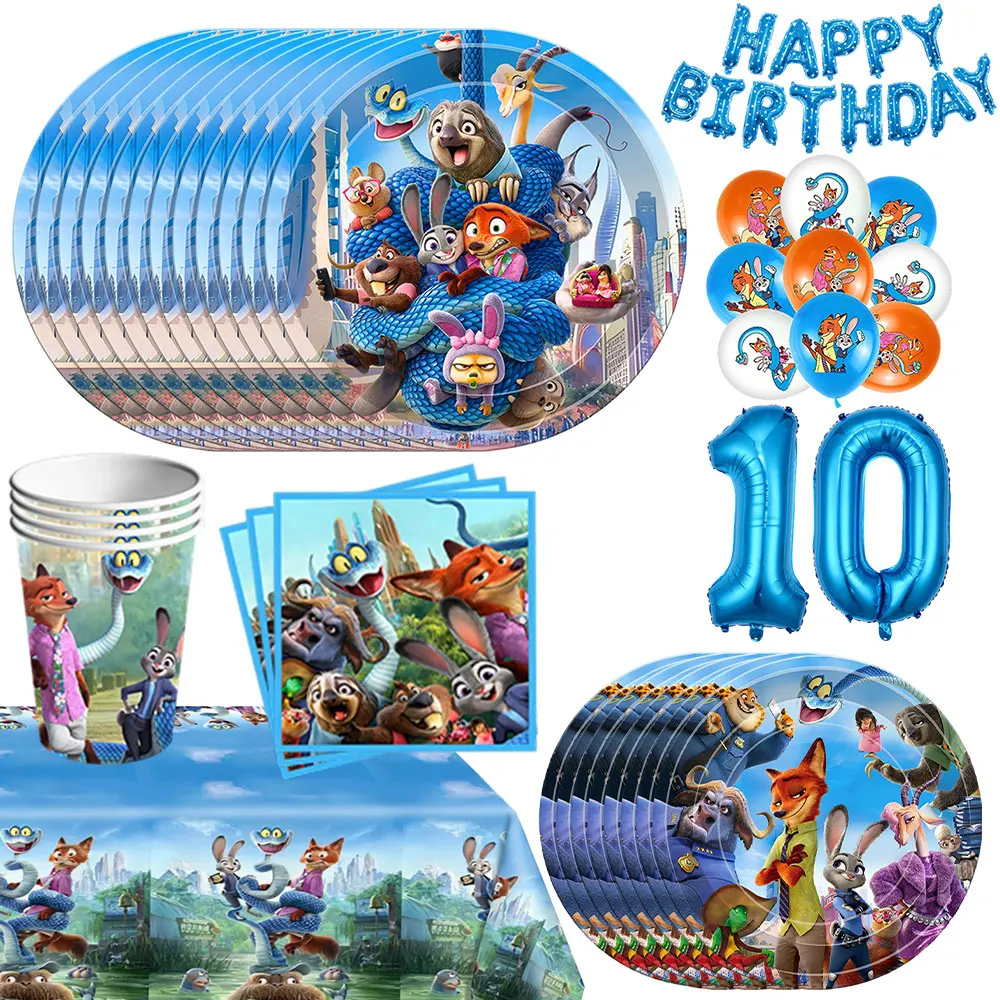Disney Zootopia Birthday Party Decorations Supplies Judy Nick Tableware Tablecloth Balloon Zootropolis Happy Birthday Plate Kit