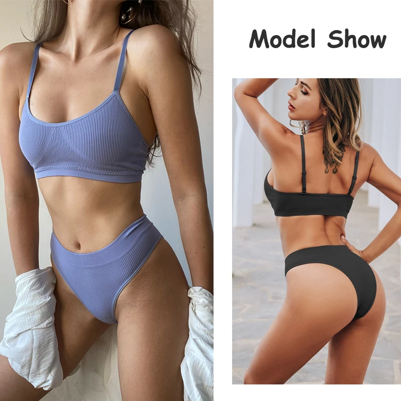 Women Seamless Bra Set Sexy G-String Thongs Stretch Sport Bras Adjustable Tank Top Female Solid Color Soft Intimates_voghion.com