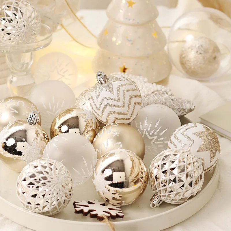 16 Elegant Champagne Gold And White Christmas Balls Ornaments  with Hanging Hoop Tree Home Decorations Christmas Ornament Weddin