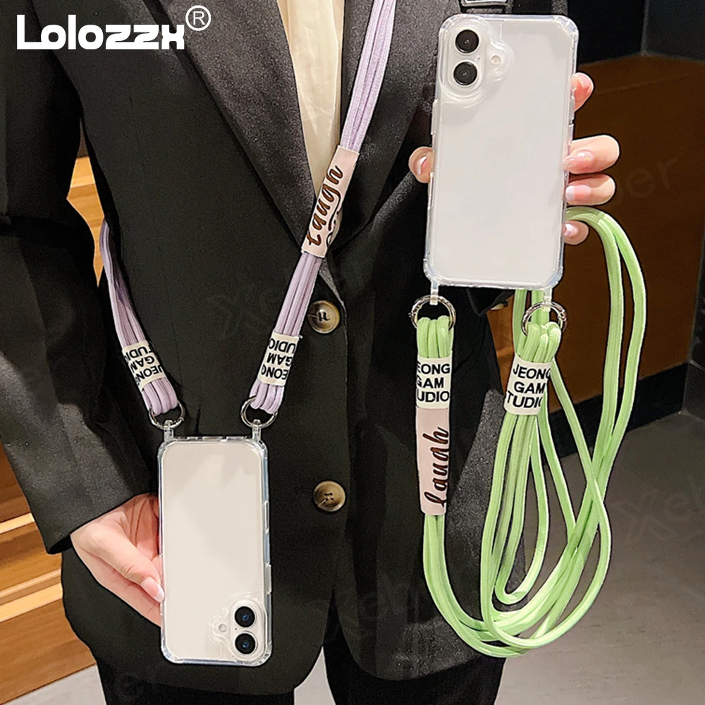 Étui de téléphone transparent avec lanière et collier en bandoulière pour iPhone 15 16 14 Pro Max 14 13 12 11, housse de protection antichoc à coussin d'air_voghion.com