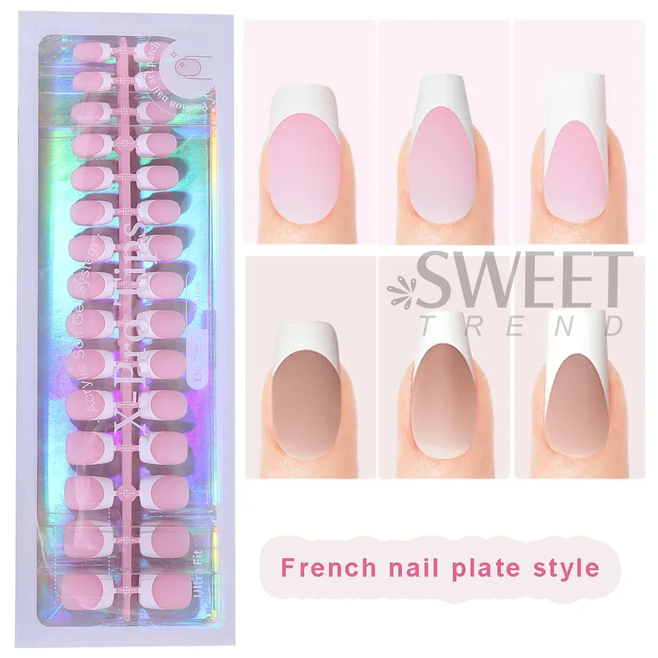 150/160pcs Short Square Fake False Nails Tips Soft Gel Press On Nail Artificial French y2k Nail Supplies for Women Manicure Tool