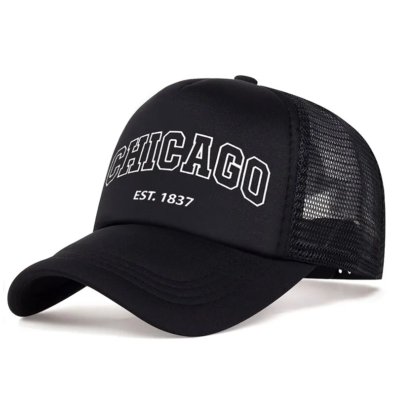 Baseball Cap Summer Men Mesh Outdoor Sport Chicago Letter Snapback For Women Unisex Breathable Hip Hop Trucker