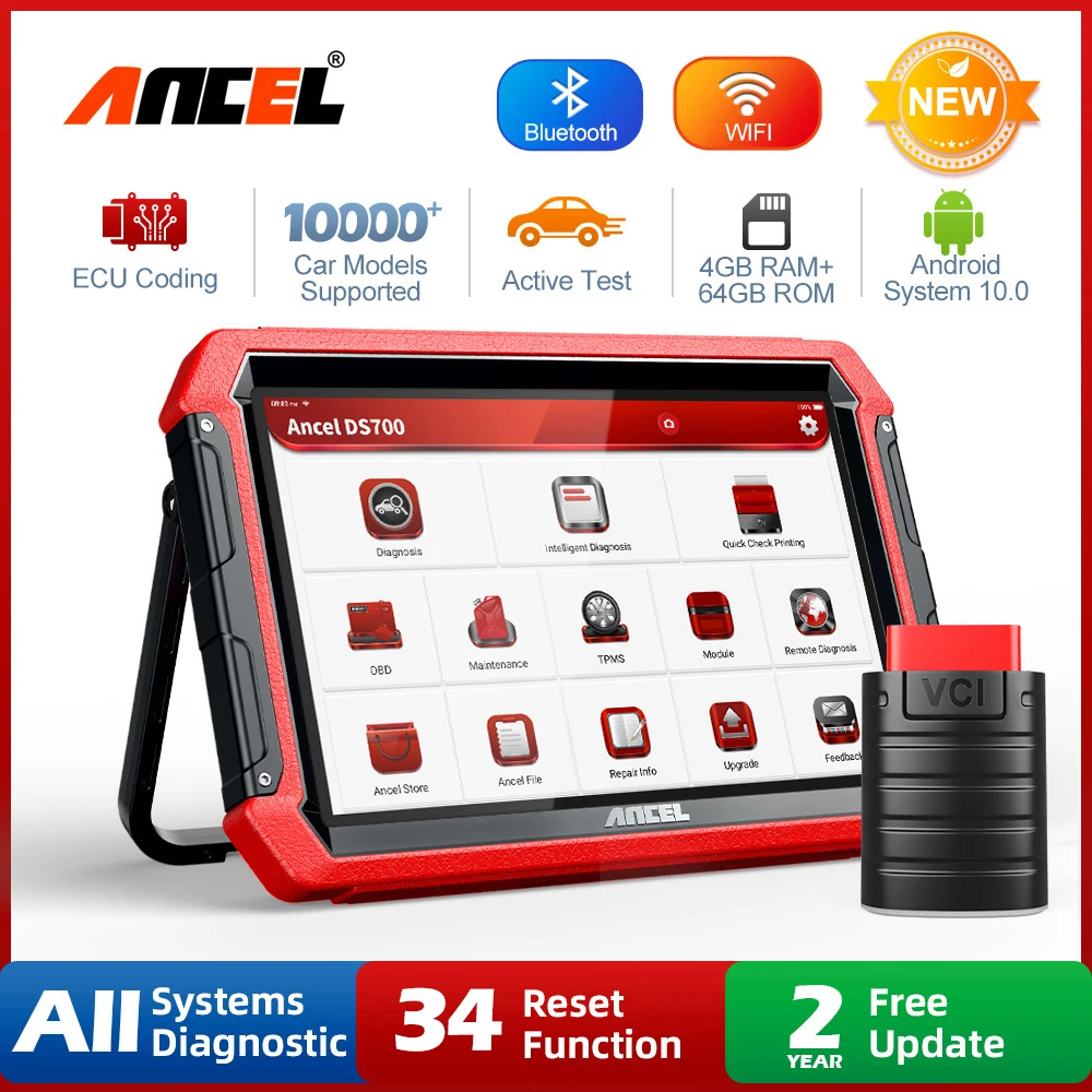 Ancel DS700 Professional Car Diagnostic Auto Tool Bi-directional TPMS Programming AUTO VIN Online ECU Coding OBD2 Scannner