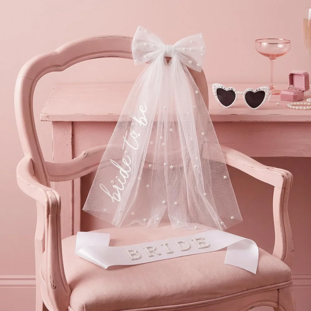 Bride to Be Accessory Set Featurin Veil Sash And Sunglasses Bachelorette Party Accessories  For Bridal Shower Wedding decor - 3