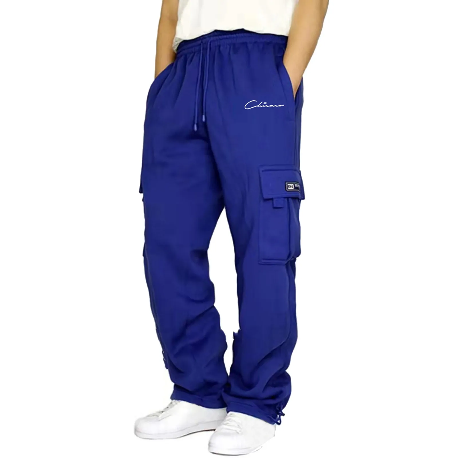 

Male Fitness Running Trousers High Waist Drawstring Loose Waist Solid Color Pocket Loose Comfort Sweatpants With Pockets Pants