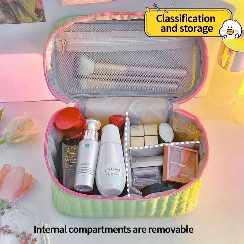 Custodie per la conservazione della bellezza portatili semplice contrasto colore quadrato triangolo custodia per il trucco borsa da viaggio borsa da toilette borsa per cosmetici - immagine 3