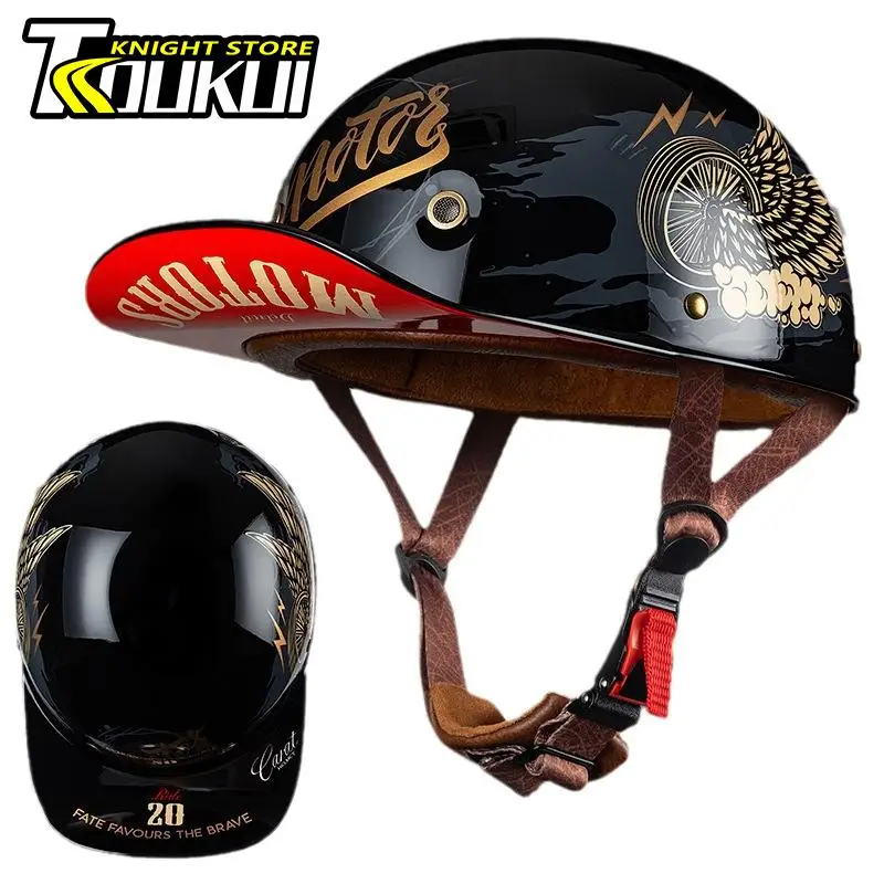 Casque de Moto Rétro avec Certification DOT, Demi-Visage, Cyclisme, Casquette de Baseball, Mode Personnalité, Puzzles