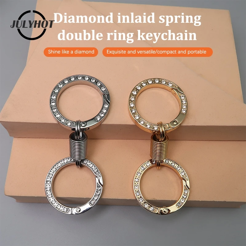 

1pcs Rhinestones Double-circle Spring Keychain Waistband Hanging Ornaments Anti-Lost Car Keyring Key Holder Charms