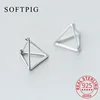 SOFTPIG Real 925 Sterling Silver Triangle Hoop Earrings For Women Charms Fine Jewelry 2024 Trendy Geometric Accessories 1