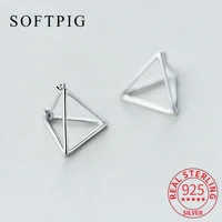 SOFTPIG Real 925 Sterling Silver Triangle Hoop Earrings For Women Charms Fine Jewelry 2024 Trendy Geometric Accessories 1