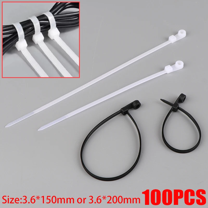 

100Pcs 15/20cm Screw Hole Cable Ties Fixed Cable Nylon Zip Ties With Screw Hole Mount Self Locking Loop Wrap Bundle Tie Straps