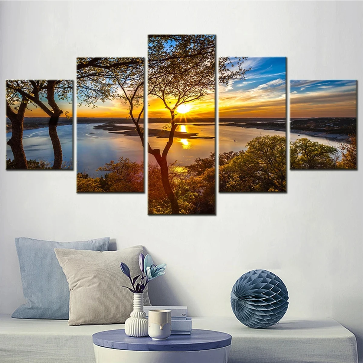 

DIY Beautiful Sunrise Diamond Painting 5 Pieces Cross Stitch Kit Nature Landscape Diamond Mosaic Art 5D Embroidery Home Decor