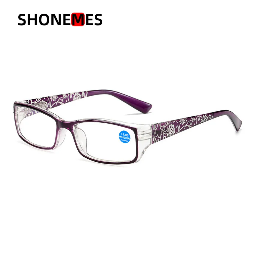 

ShoneMes Flower Printed Reading Glasses Anti Blue Light Women Eyeglasses Presbyopic Eyewear Diopters +100 to 400 for Ladies
