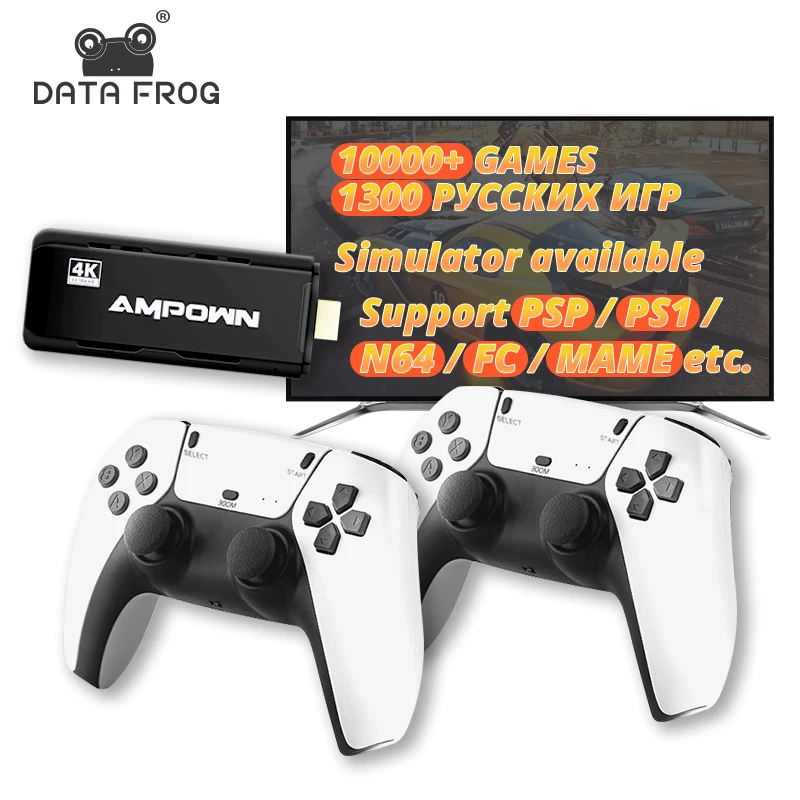 DATA FROG Retro TV Games Wireless Dendy Game Console Built-in 10000+ Classic Game Stick 4K Supports 20+ Emulators For PSP/PS1