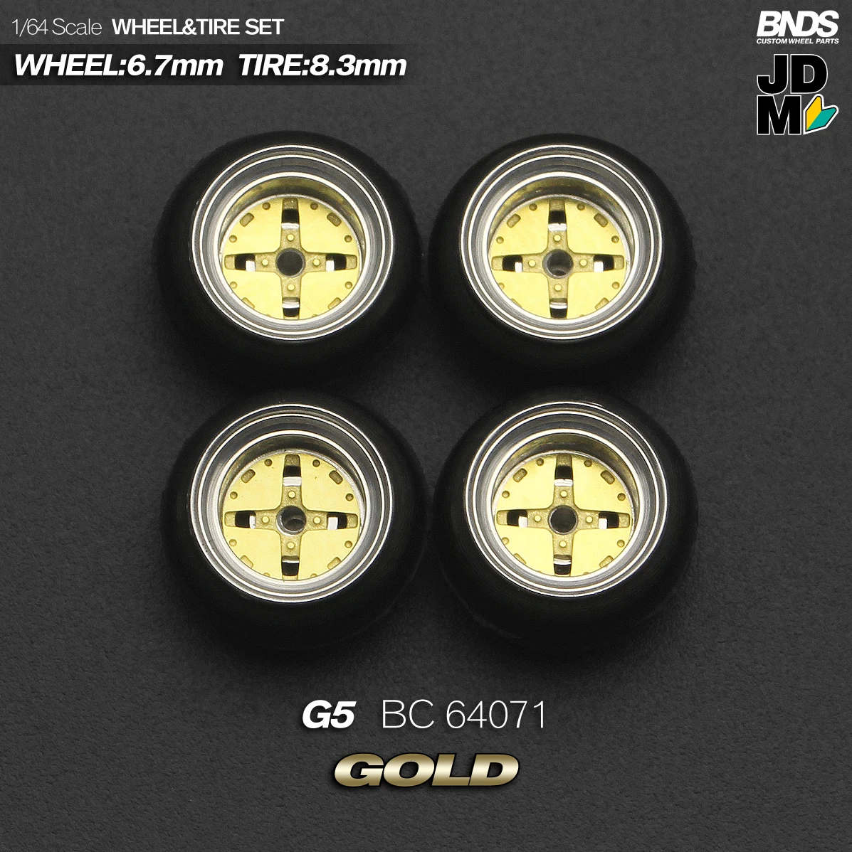 BNDS 1/64 Metallräder mit Gummireifen, Legierungsdesign, Felgen, Detail-up-Teile, JDM VIP-Stil für Modellfahrzeuge, 8,3 mm, 4-teiliges Set – Detail 36