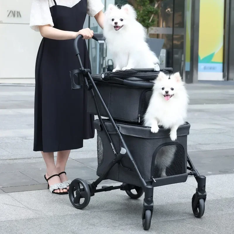 T1 Double Pet Stroller for 2 Small Dogs or Cats Lightweight Foldable Double Dog Stroller with Detachable Carrier for Travel
