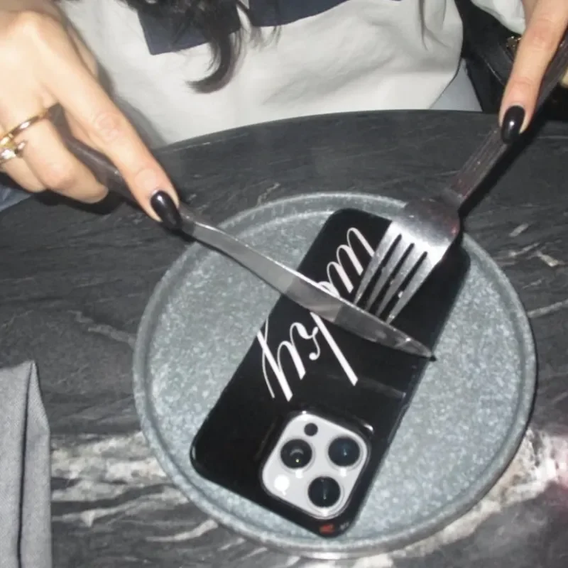 Y2K Lucky French English Phone Case - Black Cover