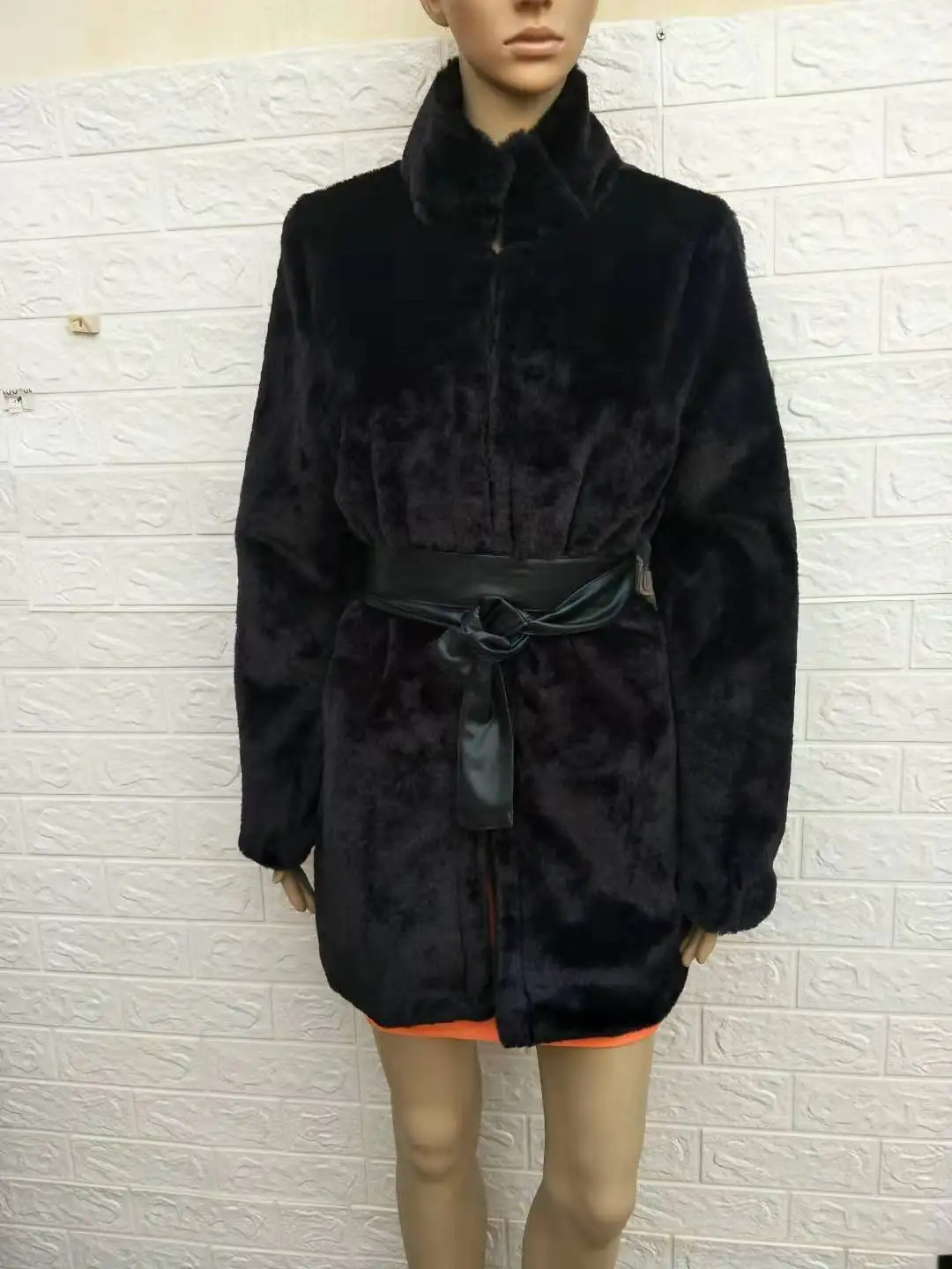  Autumn and Winter Women's Fur Imitation Mink Warm Coat Imitation Fox Fur Coat Mid-length Imitation Fur Black Fashion Wear