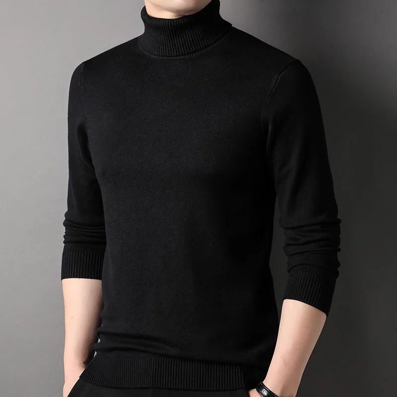 Autumn Winter New High Collar Solid Collar Bottoming Jumpers Top Male Casual Fashion Simple All-match Sweater Homme Knitting Top