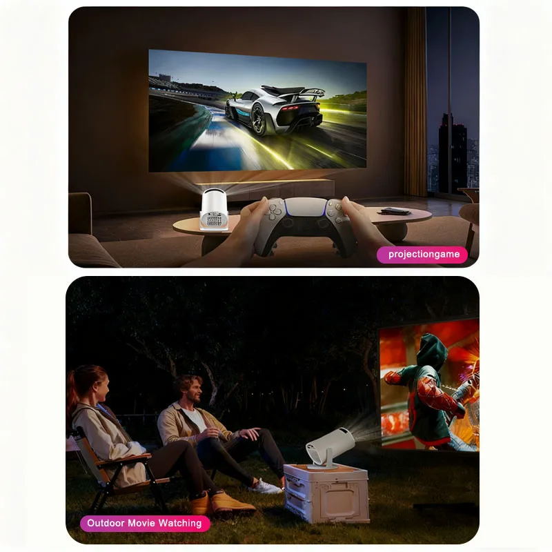Portable projector and screen with stand for outdoor movies, camping, gaming, and home theater entertainment by VelmoraMart.