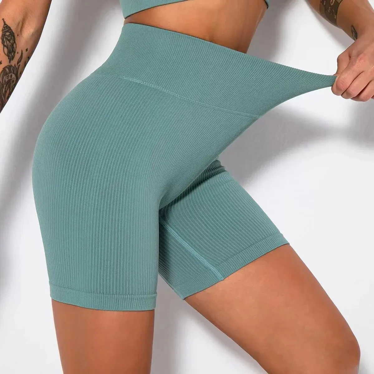 Seamless Knitted Sports Shorts Casual High Waist Push Up Cycling Shorts Fitness Running Tight Hip Lifting Yoga Sportswear sports shorts,running shorts,yoga shorts,workout shorts,seamless shorts