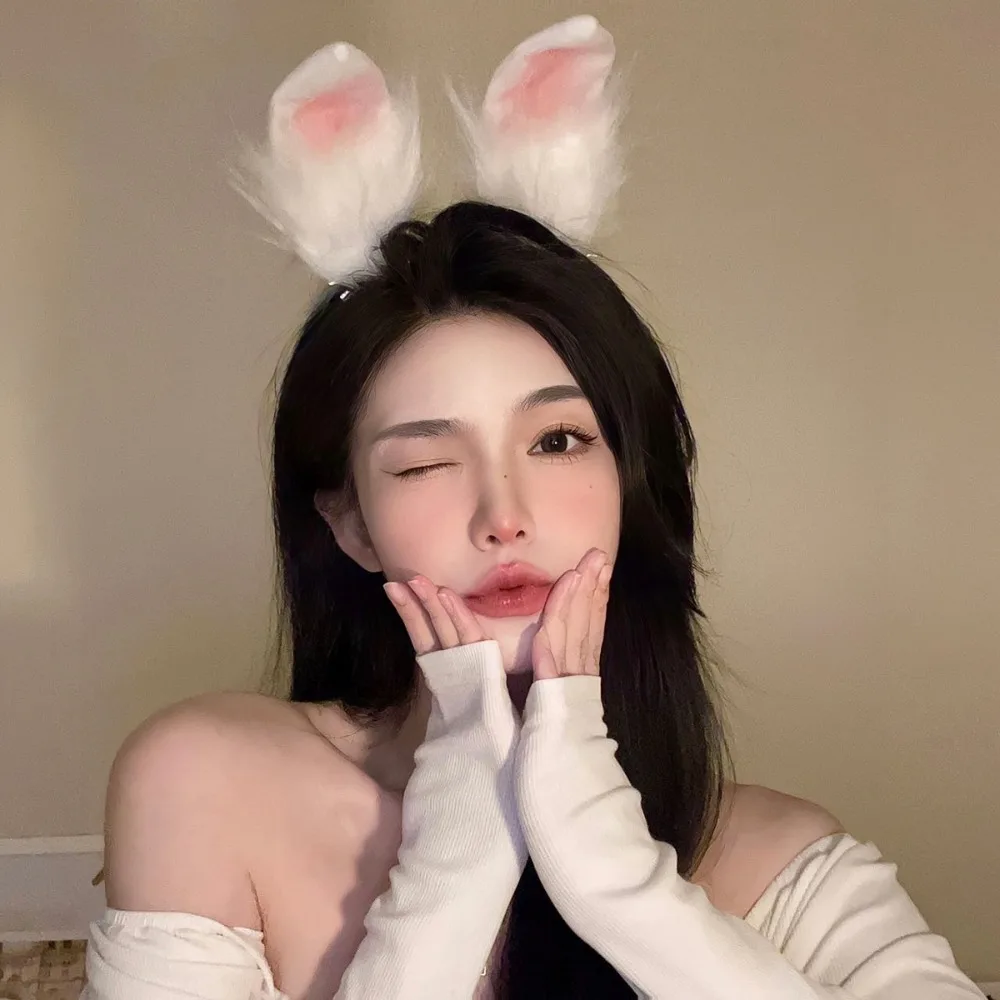 여성용 푹신한 토끼 귀 헤어 후프 귀 헤드피스, 부활절 머리띠, 귀여운 머리띠, 파티 머리띠, 코스프레 헤어 클립