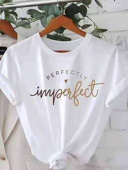 Women's The Perfect Imperfection T-Shirt Loose Fit Round Neck Short Sleeve Casual Attire with Lettering Print Minimalist Design 1