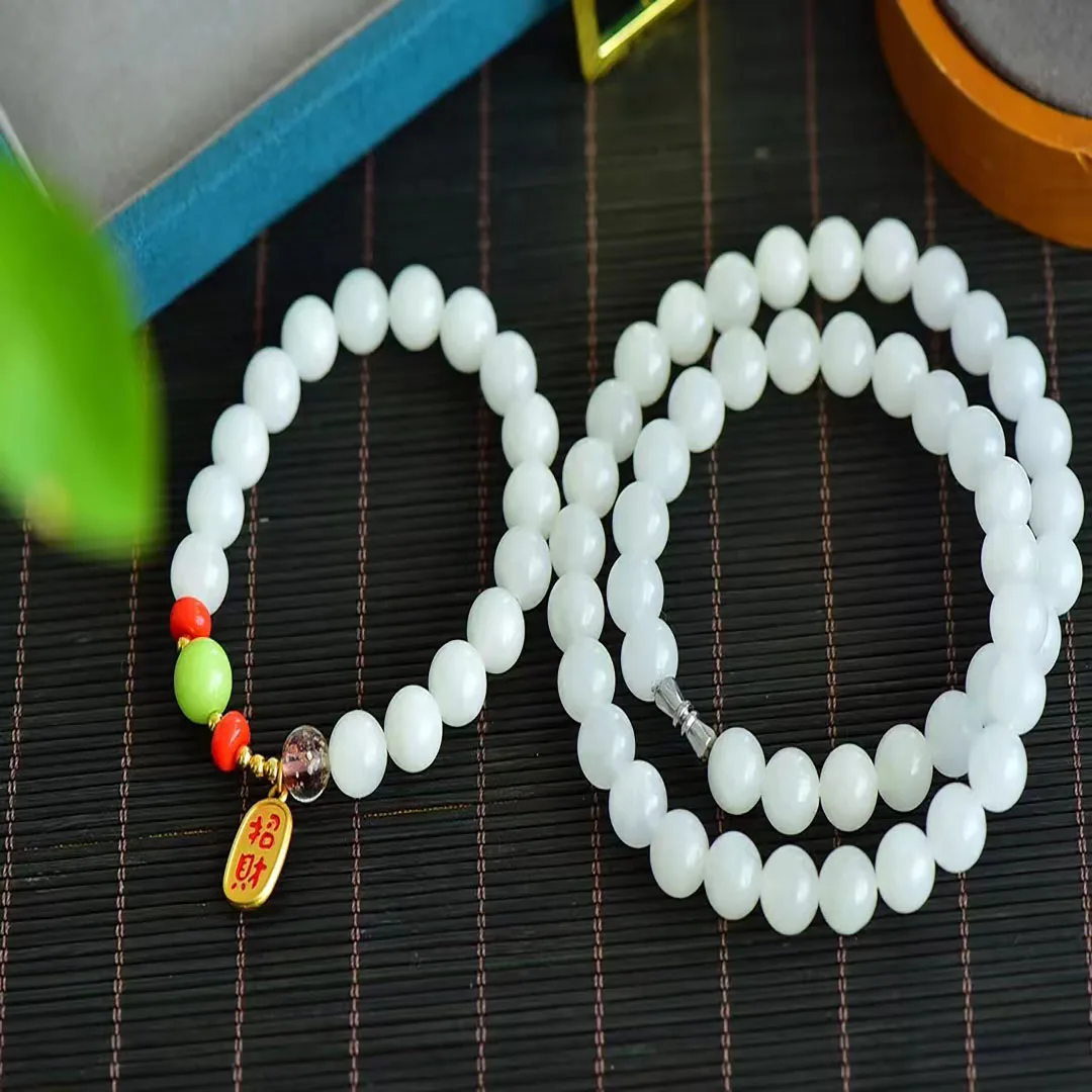 

10 мм круглые бусины Hetian из нефрита с медным эмалированным браслетом и ожерельем, комплект украшений 9701C #