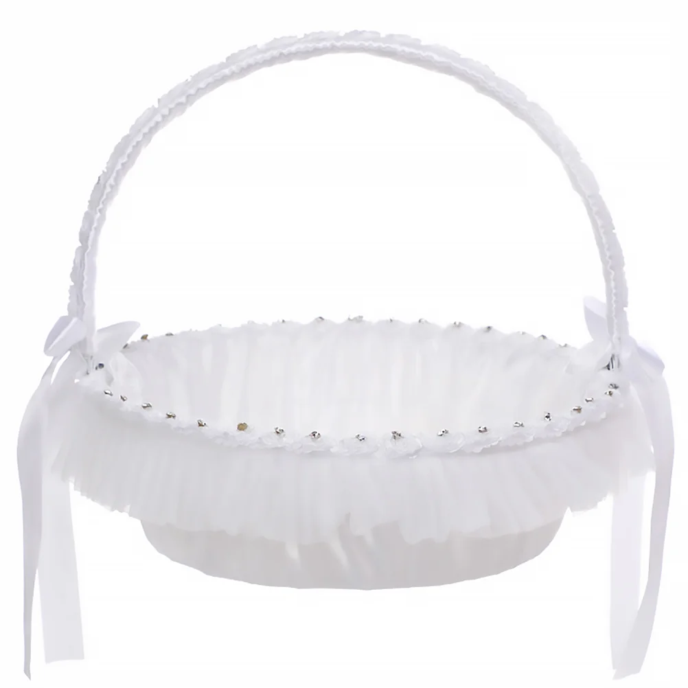 

White Wedding Flower Basket Lace Hand-Held Basket Flower Children Basket Portable Delicate Flower Baskets Party Supplies