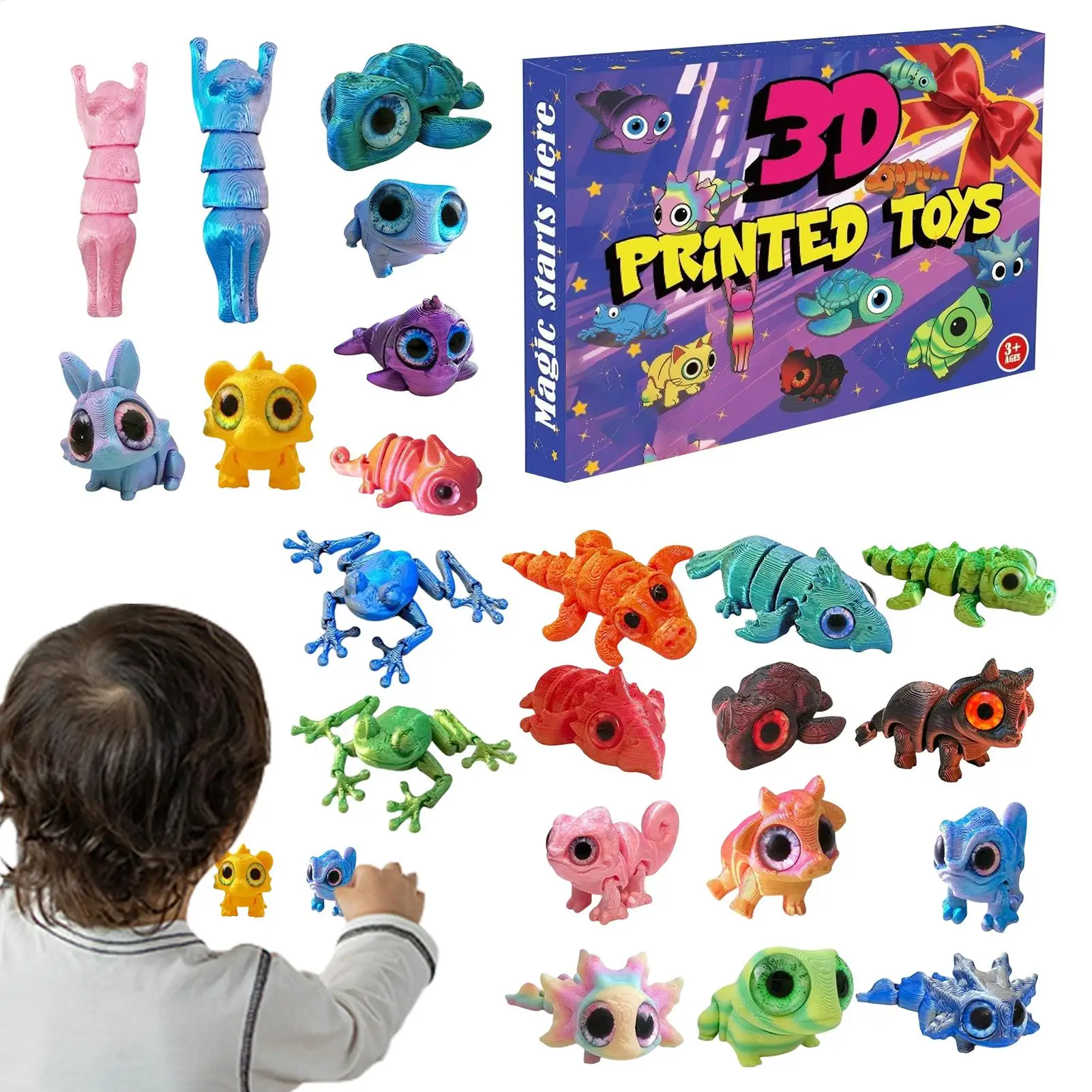 Countdown To Christmas Calendar 3D Printed Cute Flexible Articulated Animals 24 Day Christmas Countdown Calendar For Kids Gifts