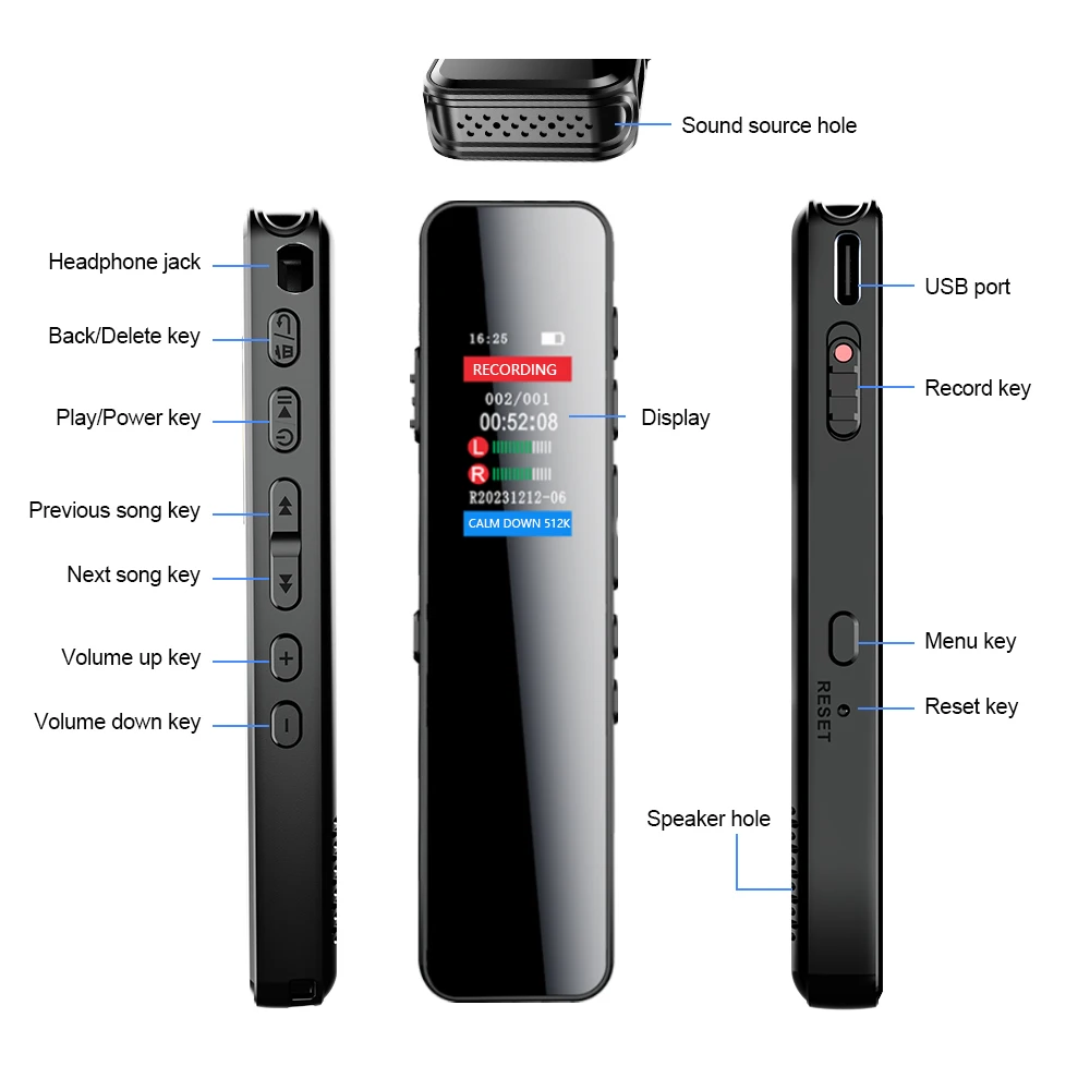 V70 Voice Recorder Activated Easy Operation Recorder Segmented Timed Recording Audio Recording Password Protect